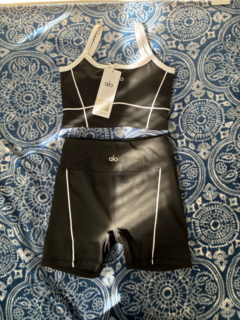 ALO Yoga Black & White Two-Piece Short and Top set